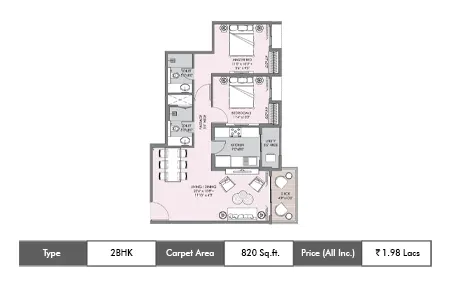 2 BHK-820 SqFt